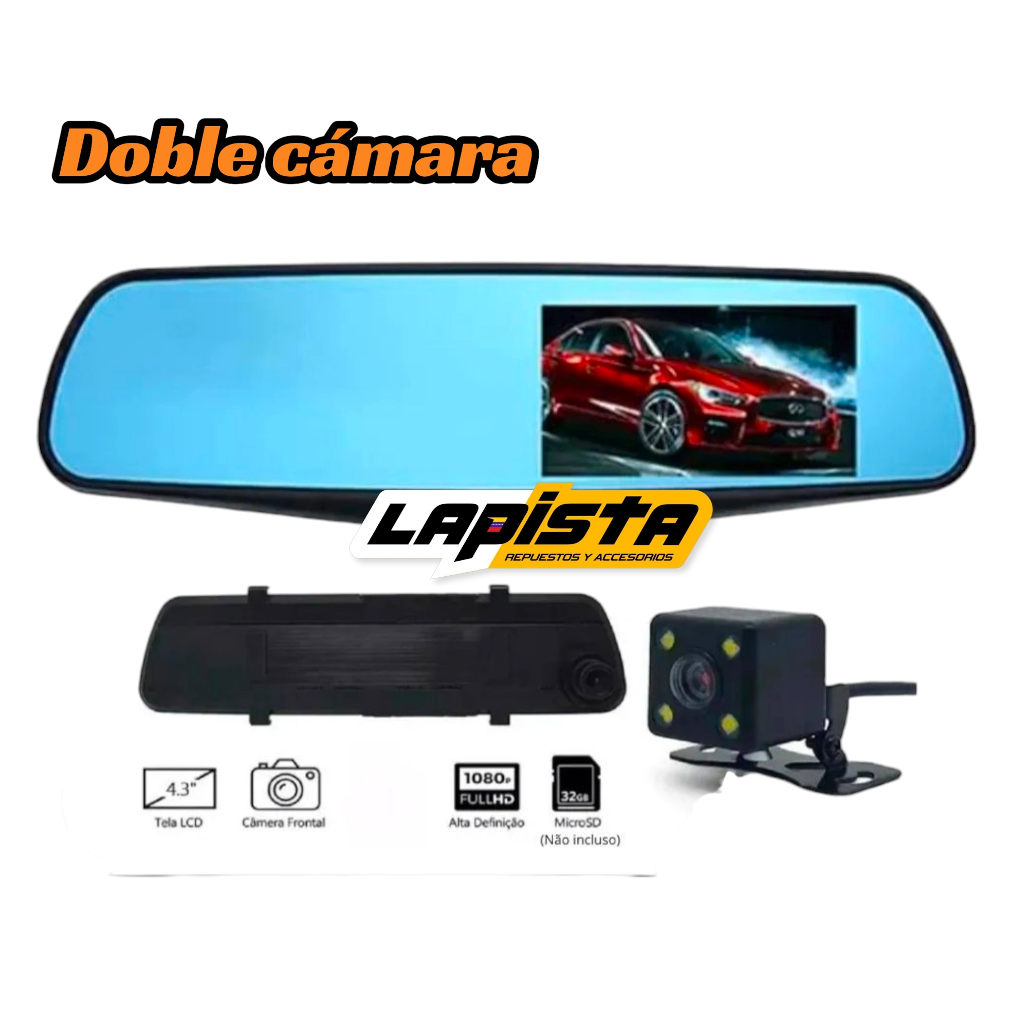 Retrovisor con doble cámara y pantalla